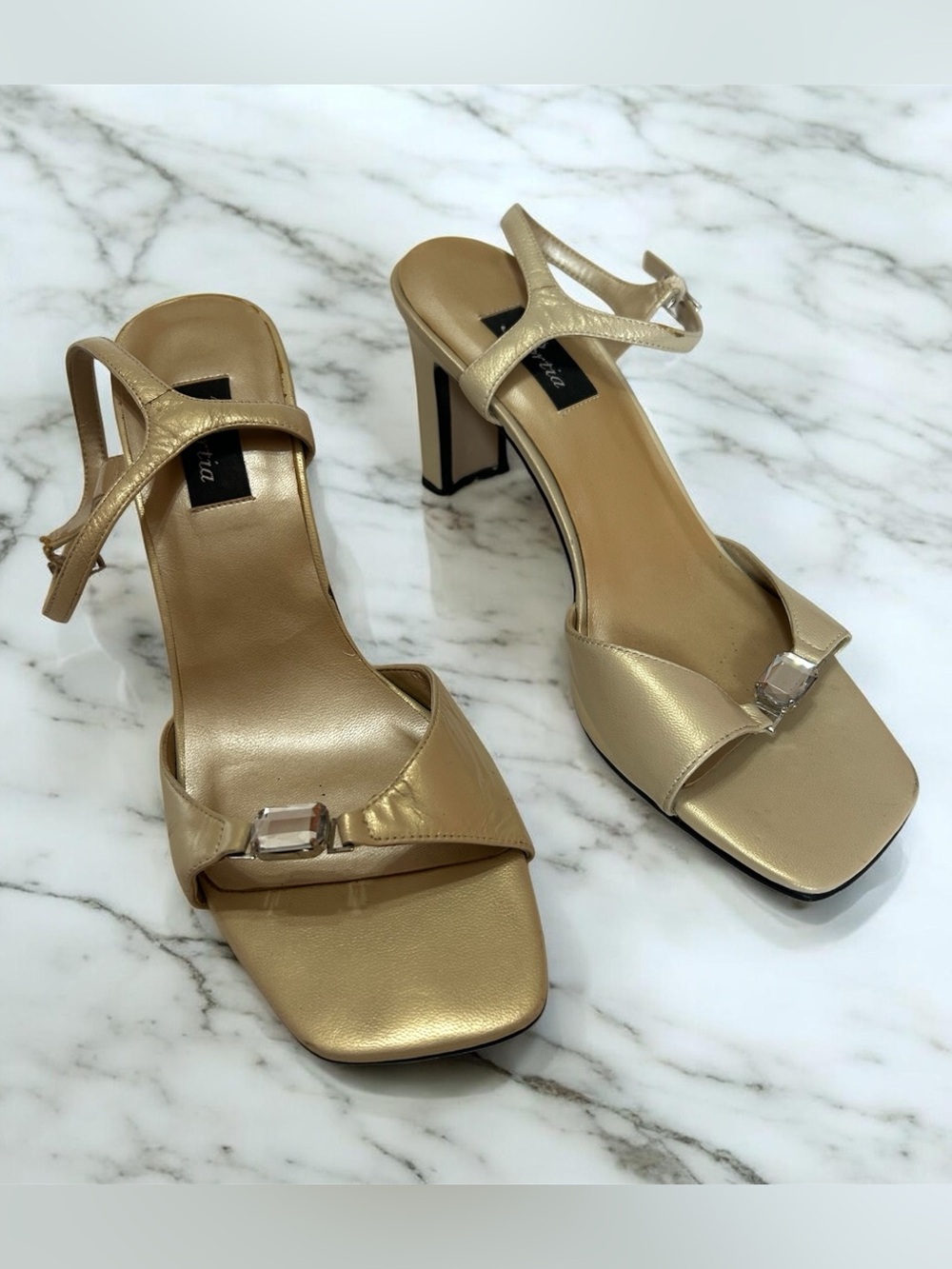 Vintage Y2K Champagne Gold Heels Size 8.5 | Late 90s Early 2000s Party Classy